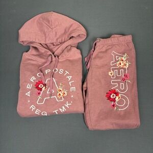 Aeropostale Women's Pink Full Set Hoodie & Sweatpants Size Small Y2K